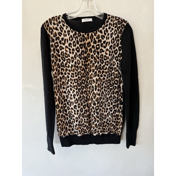Equipment Sweaters - Equipment Femme Wool Leopard Print Sweater Medium Black Tan Long Sleeve Pullover